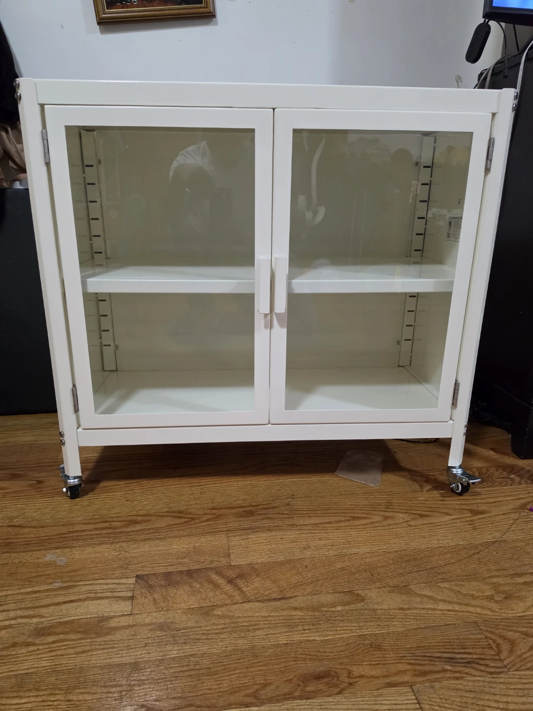White Metal and Glass Cabinet with Wheels - photo 2