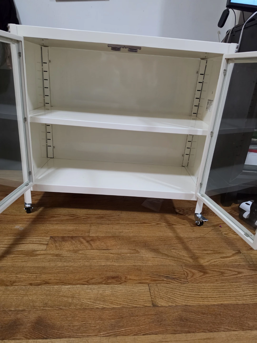 White Metal and Glass Cabinet with Wheels - photo 3