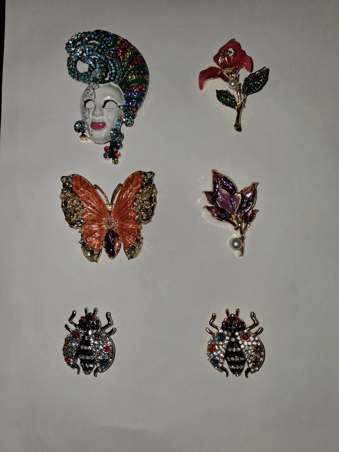 Assorted Rhinestone Brooches - Butterfly, Mask, Flower, Bugs - photo 2