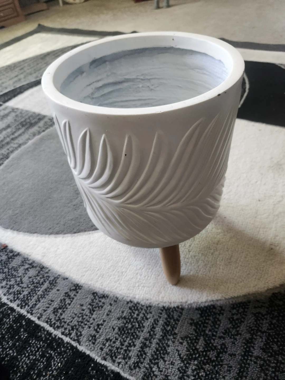 White Textured Planter with Wooden Legs