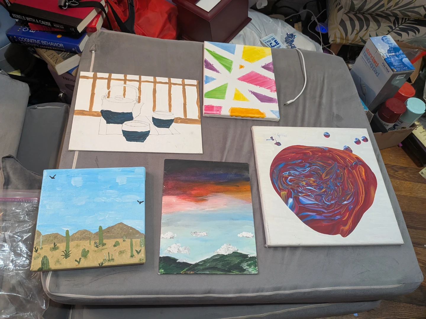 Lot of 5 Assorted Paintings on Canvas