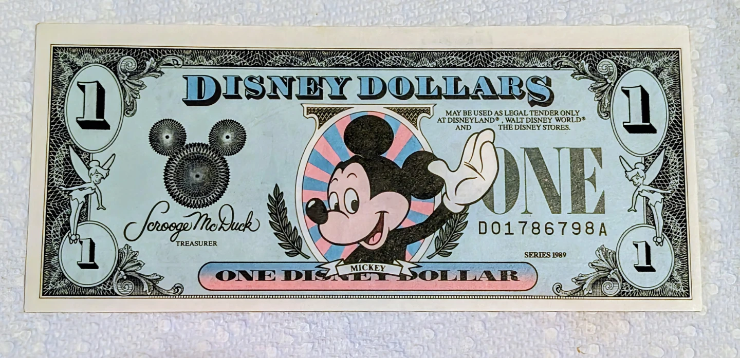 Vintage Disney Dollar $1 Bill - Series 1989