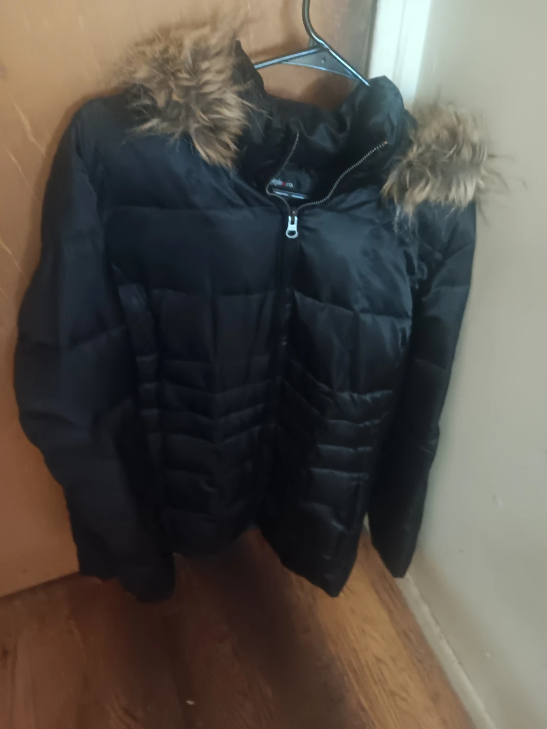 Black Puffer Jacket with Fur Trim Hood
