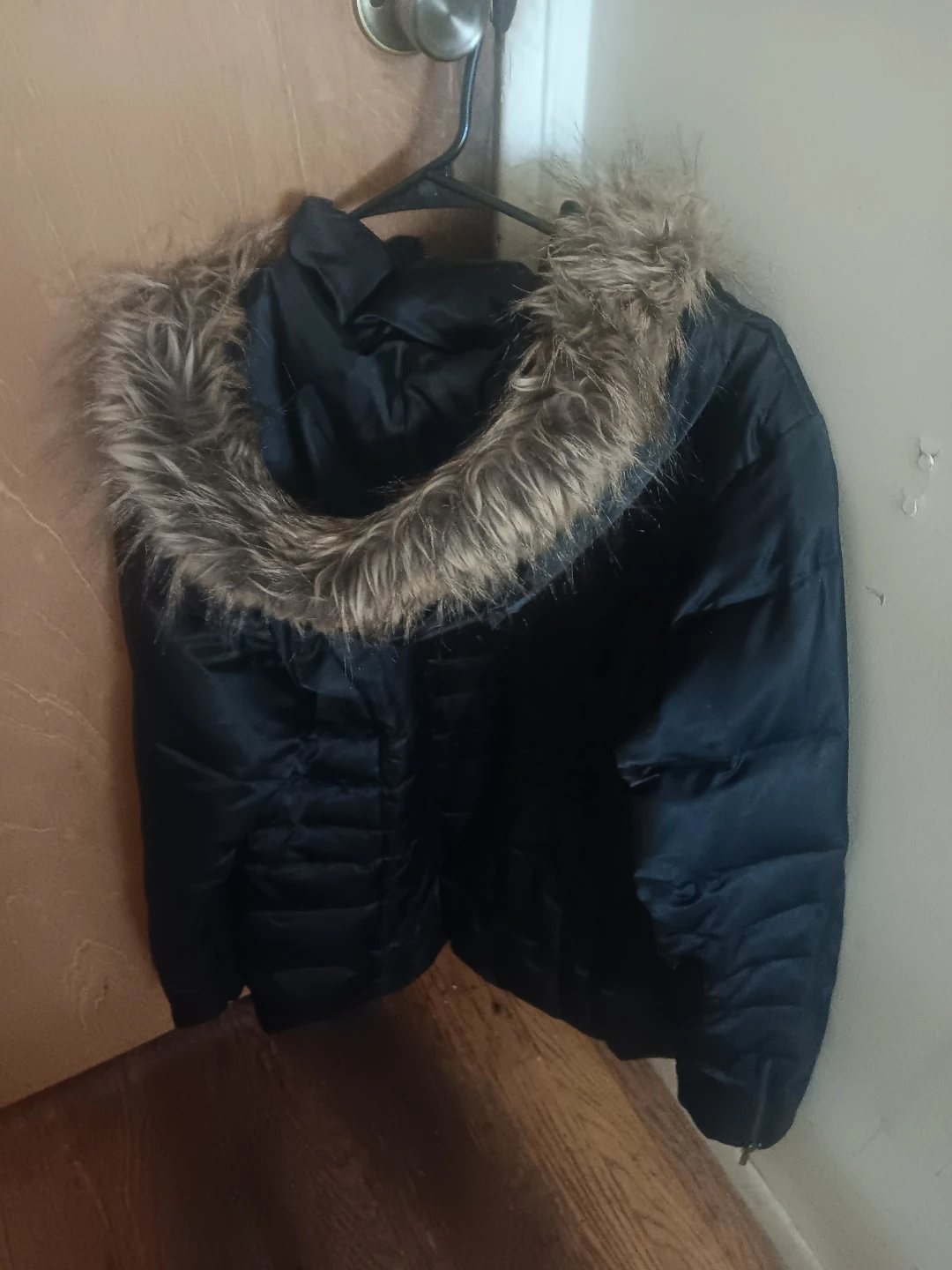 Black Puffer Jacket with Fur Trim Hood - photo 2