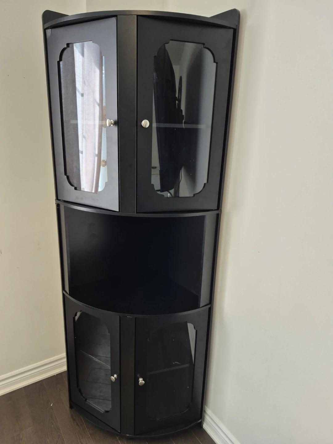 Black Corner Cabinet with Glass Doors - photo 3