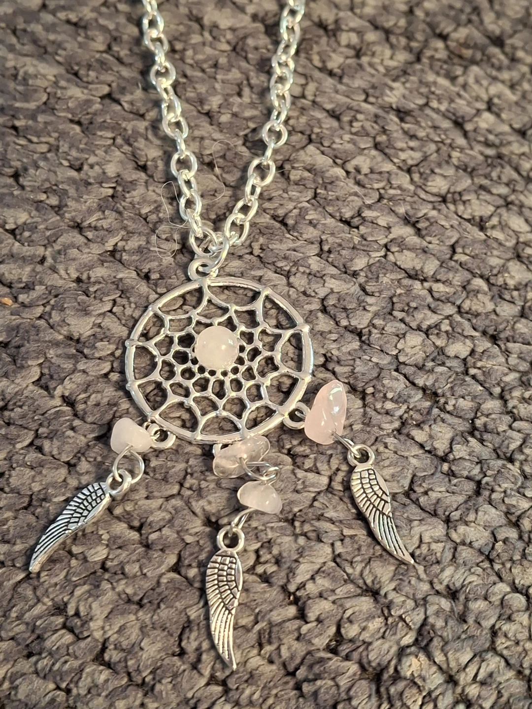 Rose Quartz Dreamcatcher Necklace with Wings - photo 3