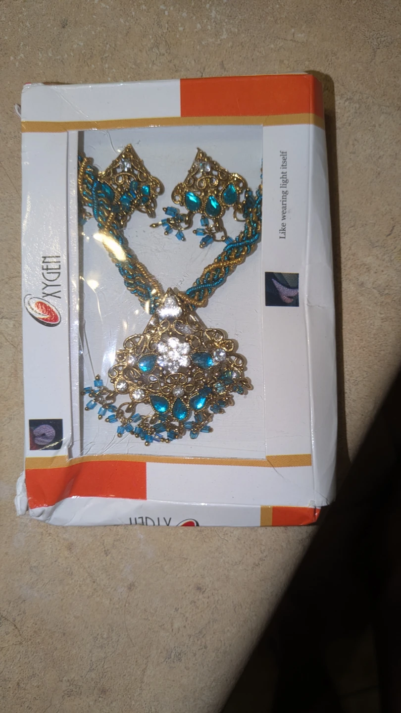 XYDEM Teal and Gold Necklace and Earring Set