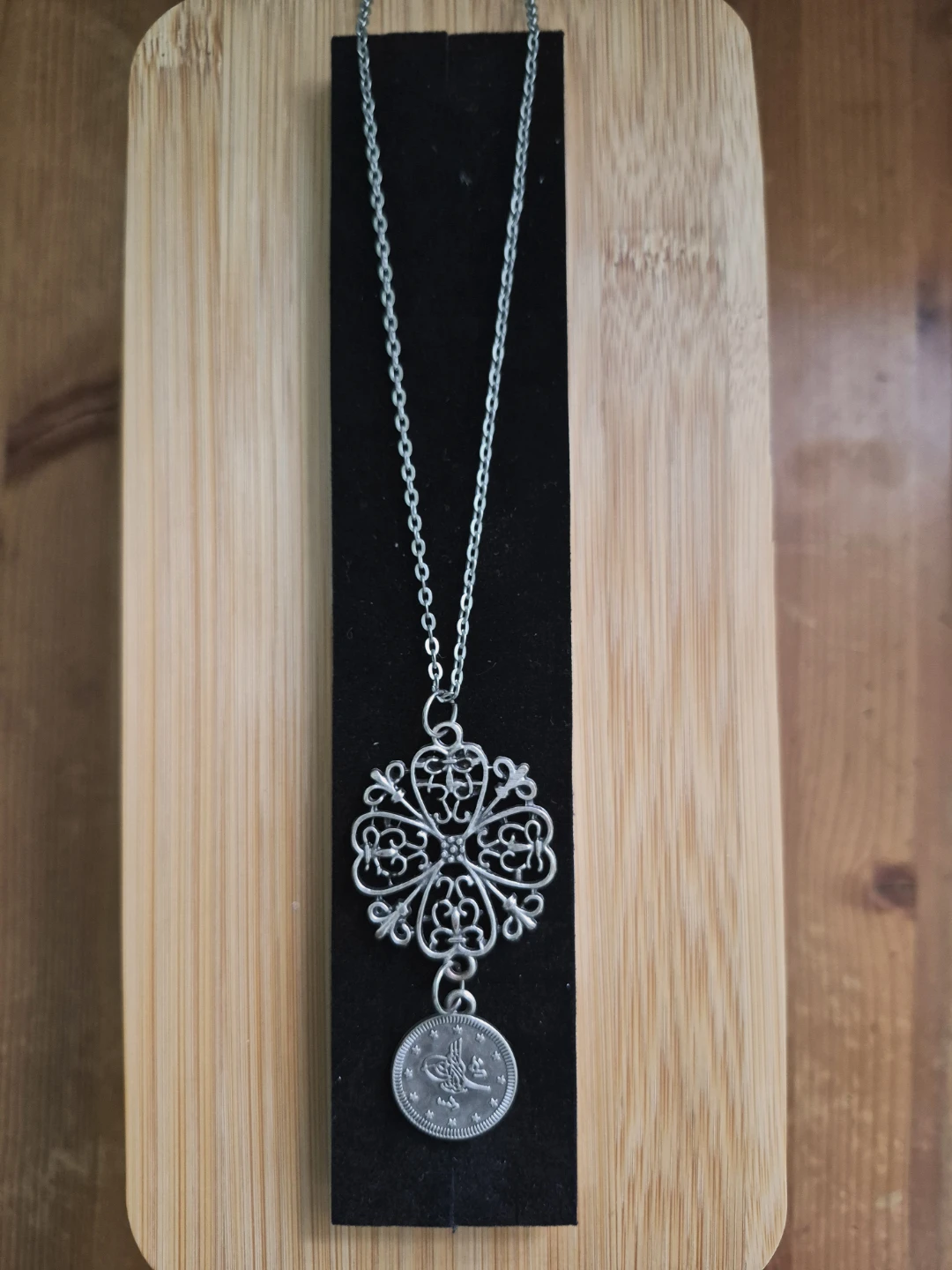 Filigree Flower and Tughra Coin Pendant Necklace - photo 2
