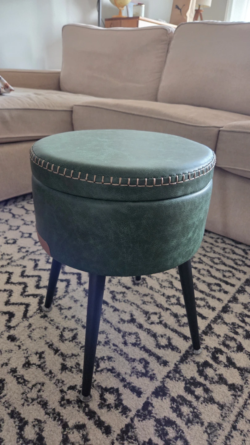 Leather Ottoman with Reversible Wood Tray Top & Storage *new
