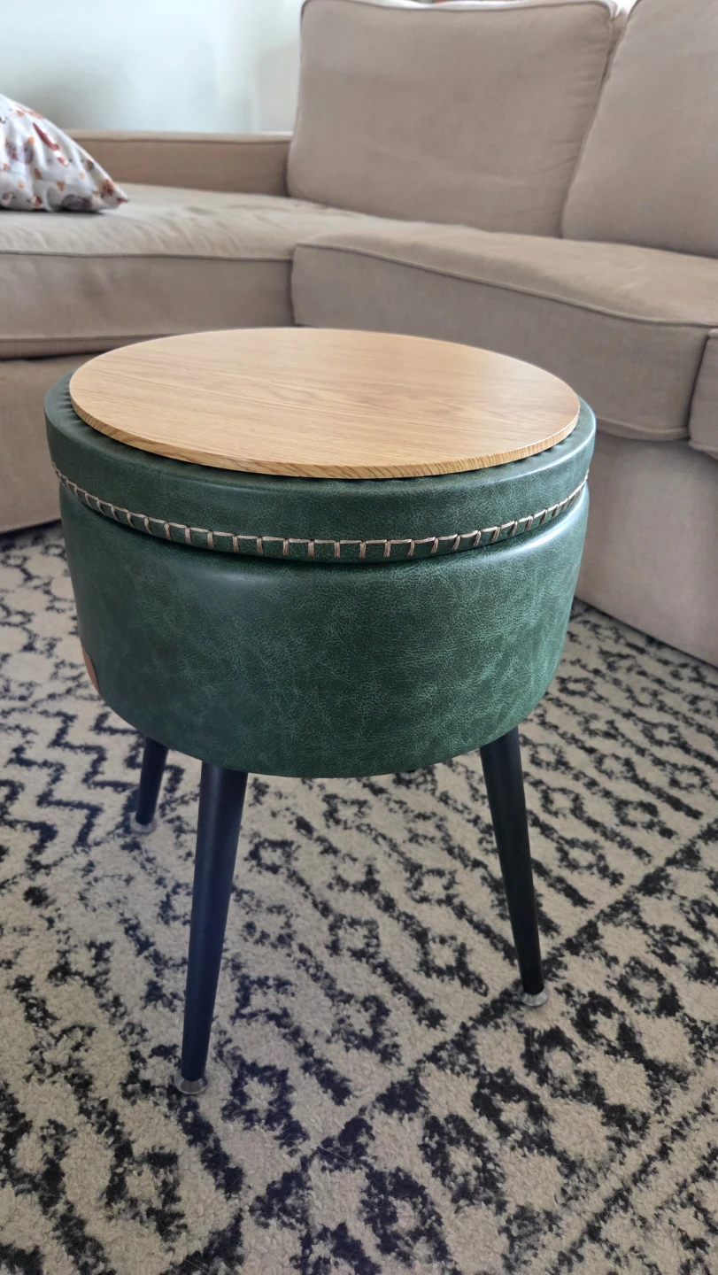 Leather Ottoman with Reversible Wood Tray Top & Storage *new - photo 2