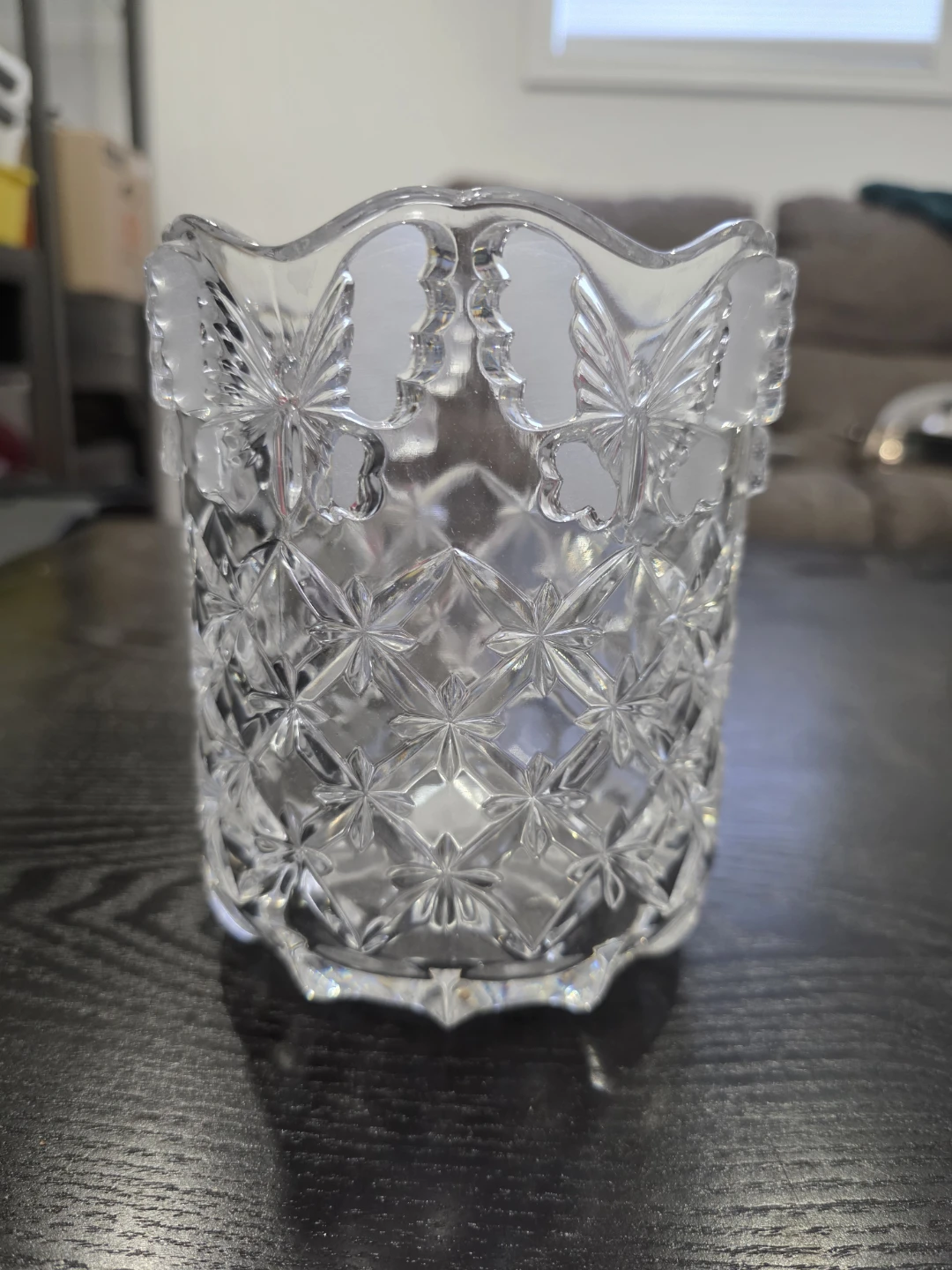 Clear Glass Votive Holder with Starburst Pattern