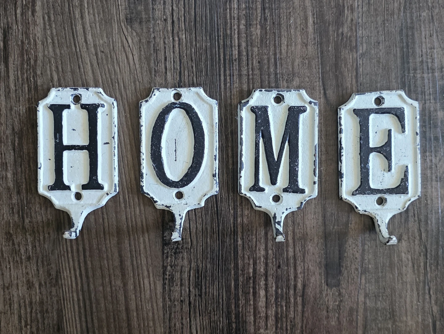 Set of 4 'HOME' cast iron Wall Hooks