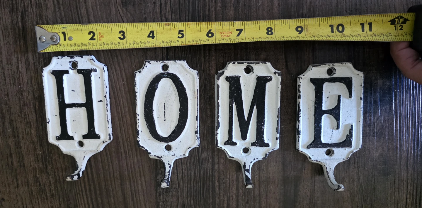 Set of 4 'HOME' cast iron Wall Hooks - photo 4