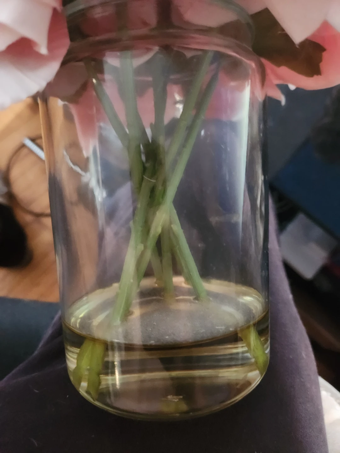 Artificial Pink and White Roses in Glass Vase - photo 2
