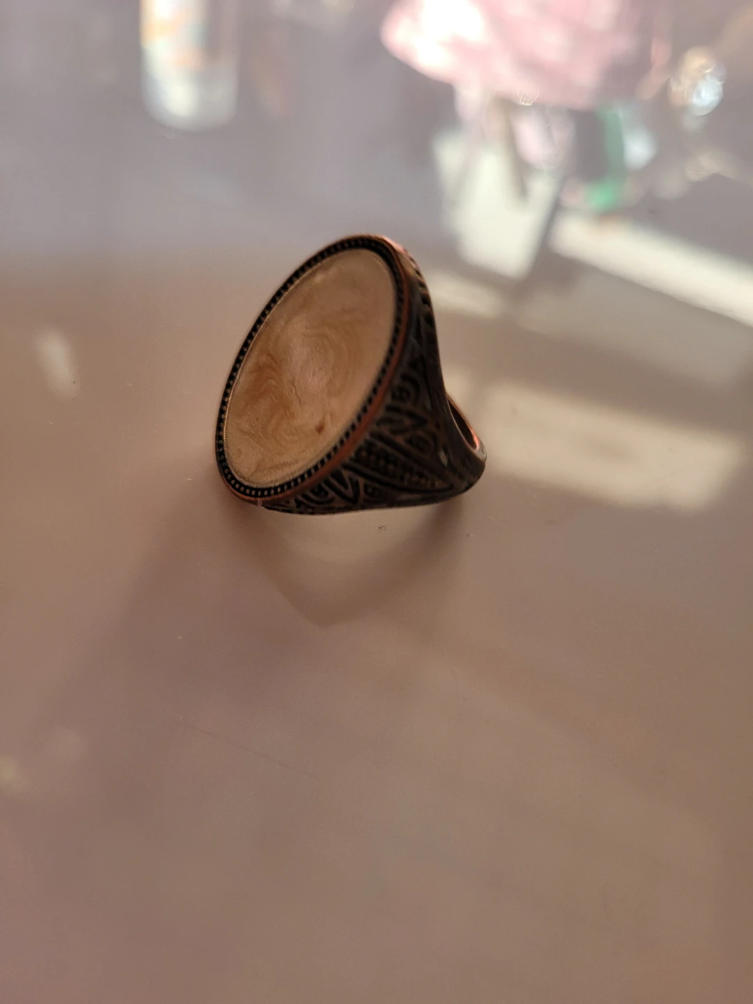 Oval Inlay Ring with Decorative Band