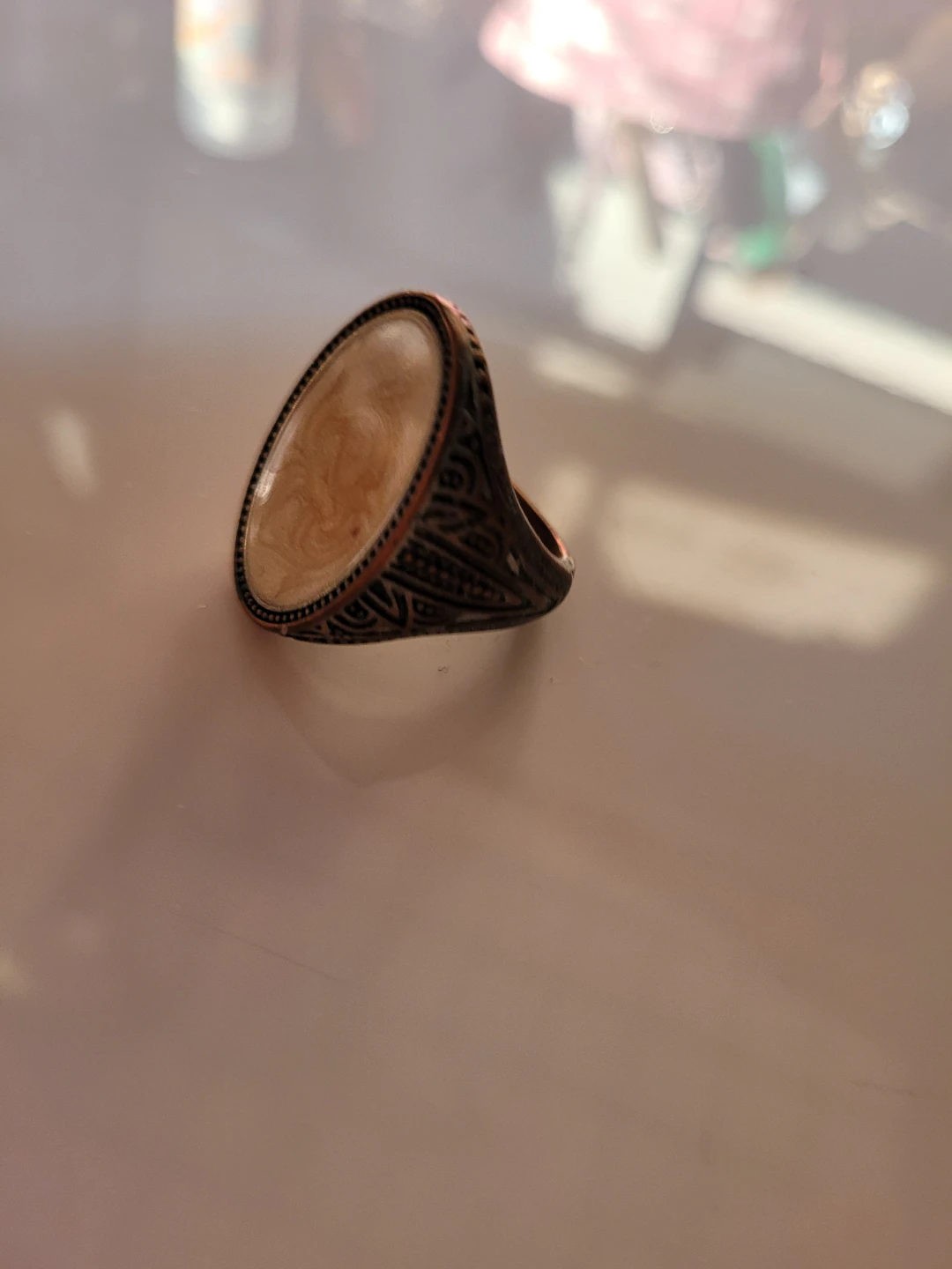 Oval Inlay Ring with Decorative Band - photo 2