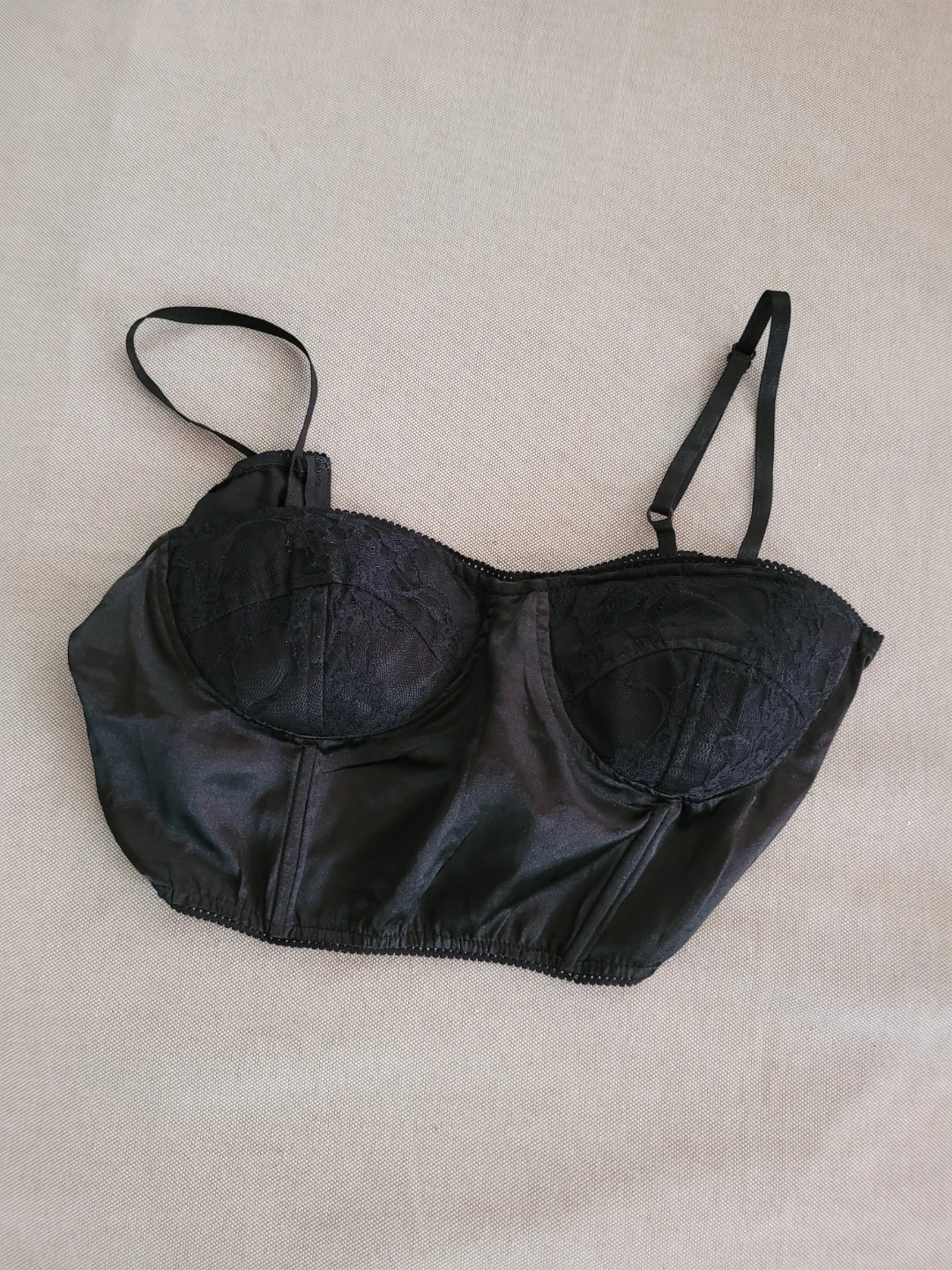 Black satin lace bustier bra - photo 2