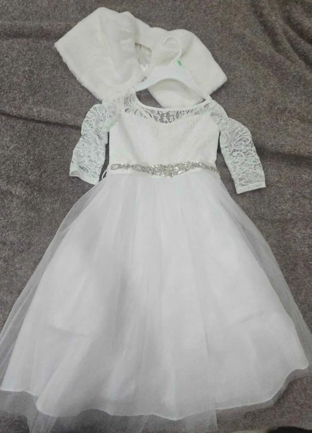 White Lace Flower Girl Dress/ First Communion Dress with Bolero