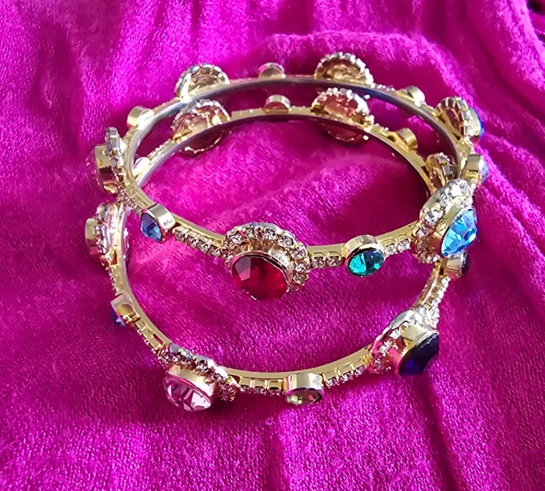 Gold-tone Bangle Set with colourful rhinestones - photo 2