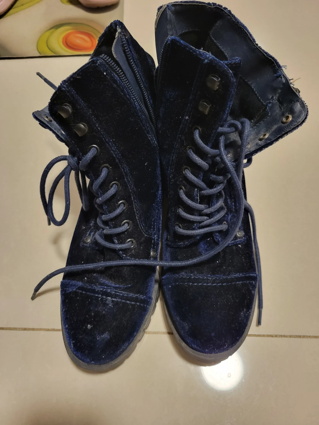 Blue Velvet Combat Boots