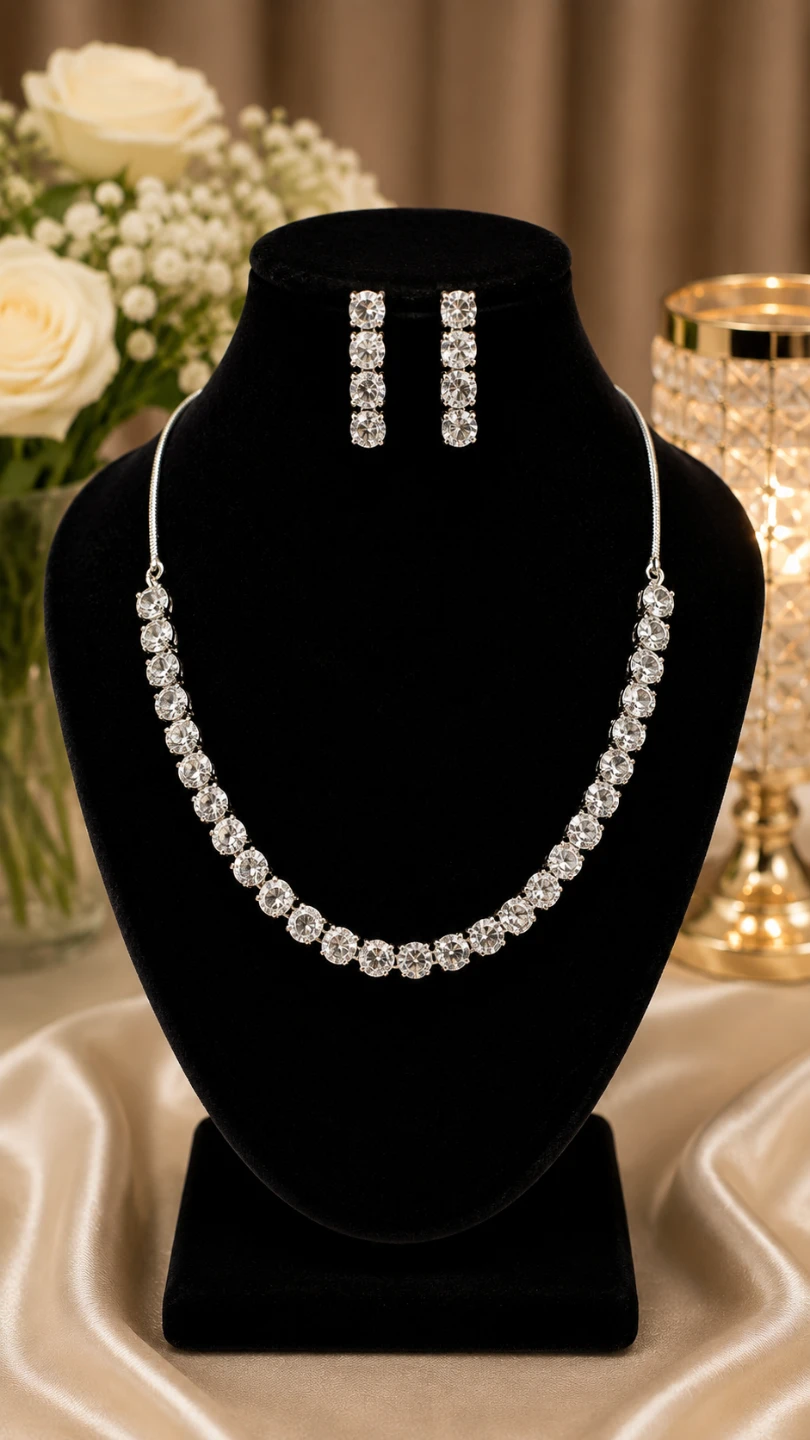 Rhinestone Necklace and Earring Set