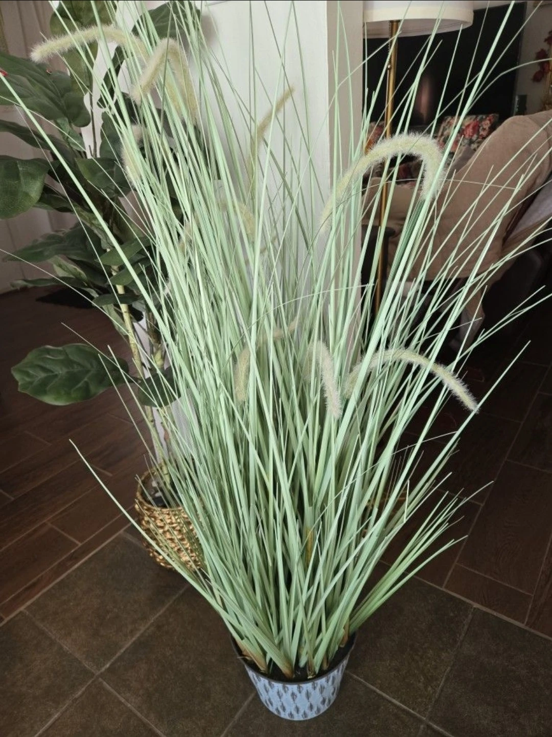 Tall Faux Grass Plant in Decorative Pot