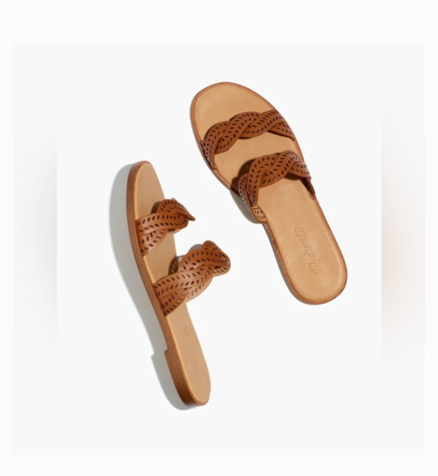 Madewell Women's Tan Leather Slip-On Slide Sandals