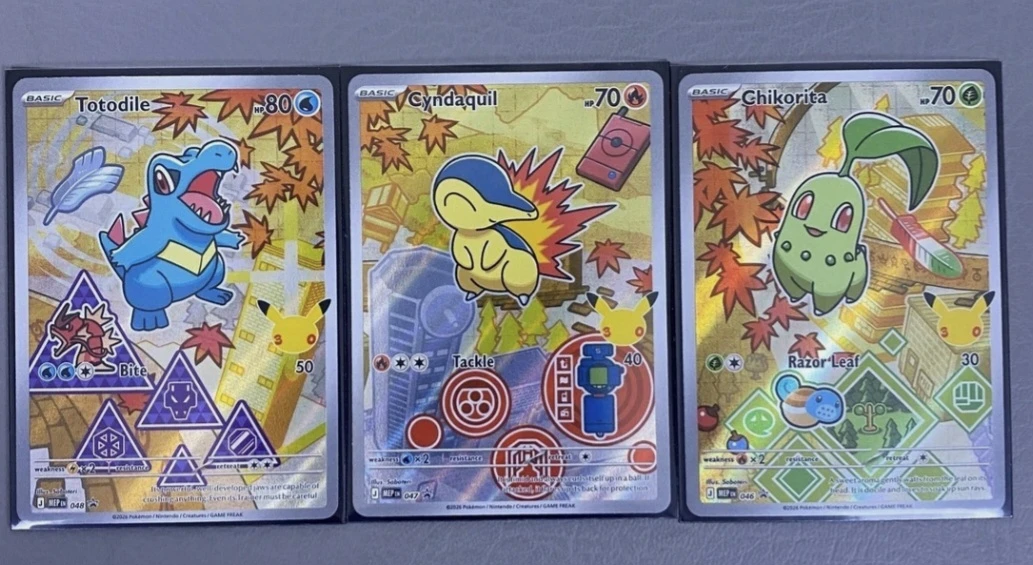 Pokemon Cards - Totodile, Cyndaquil, Chikorita