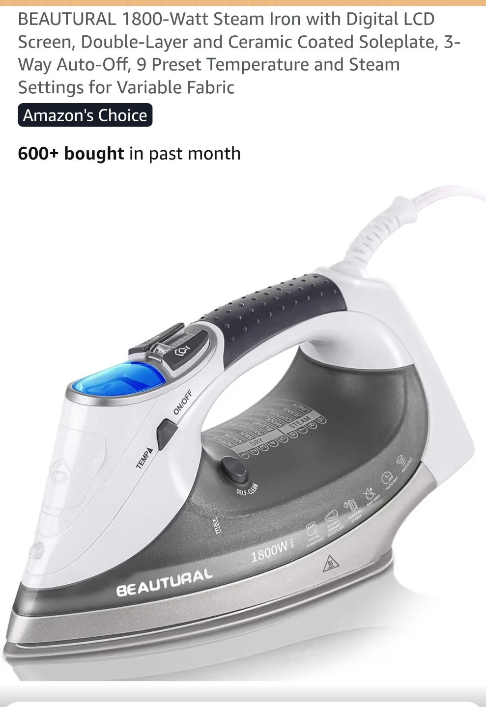 BEAUTURAL Professional Steam Iron 1800W - photo 4