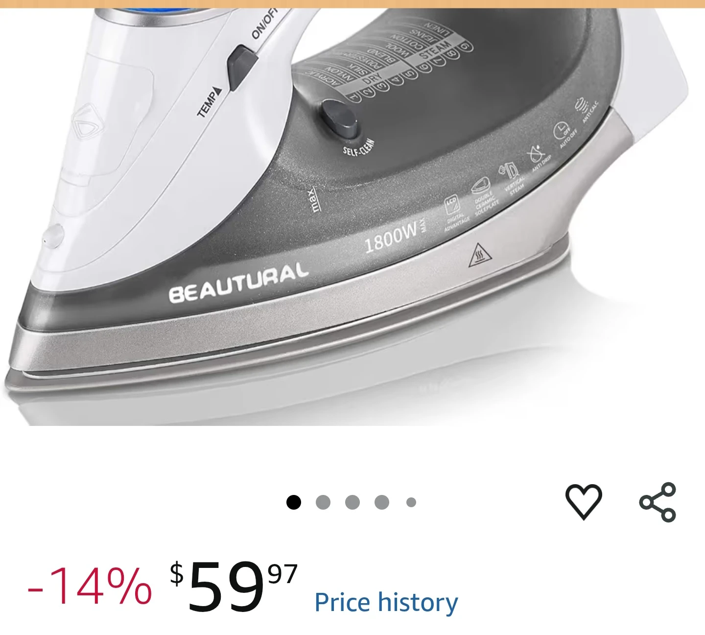 BEAUTURAL Professional Steam Iron 1800W - photo 5