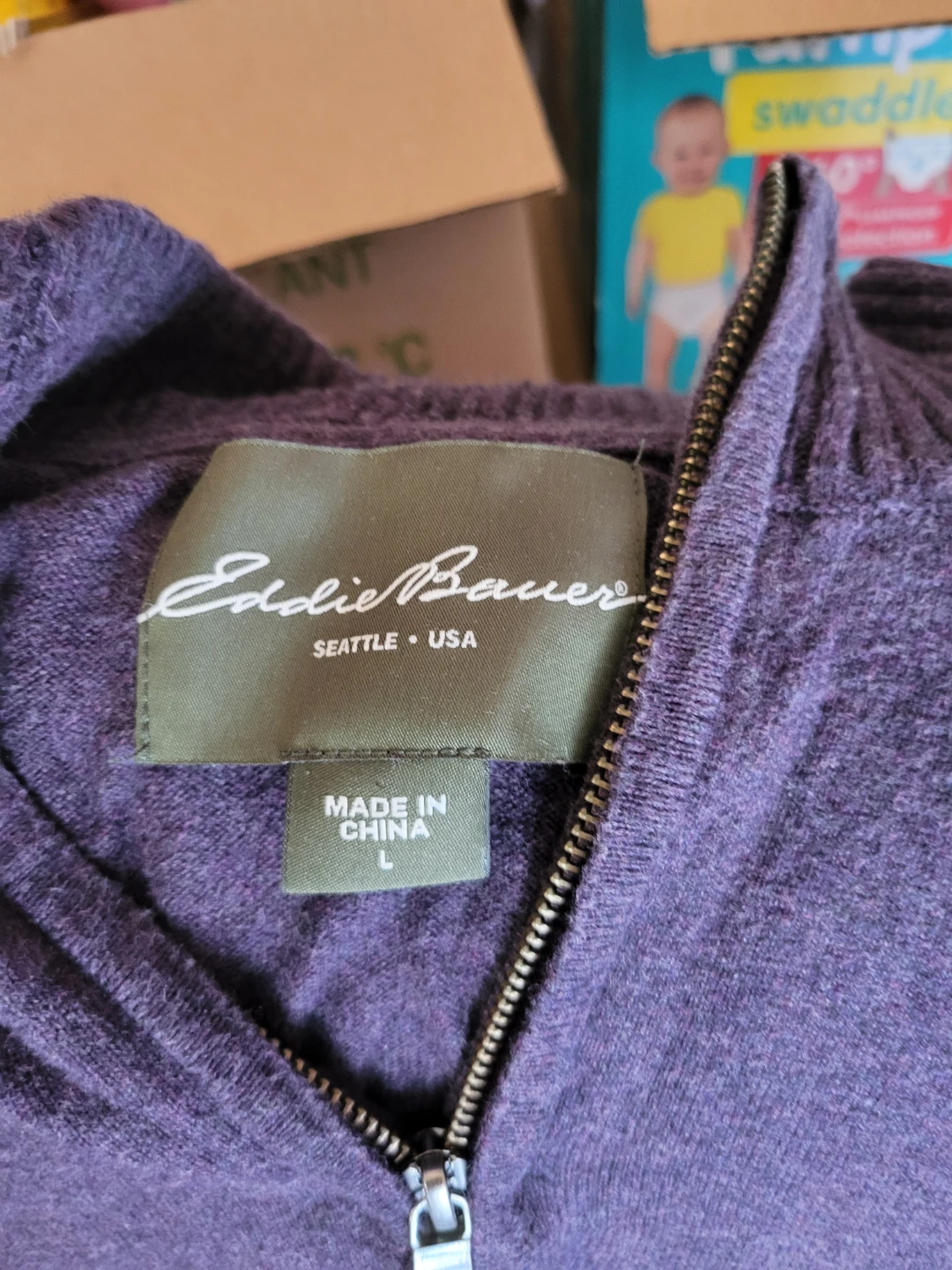 Eddie Bauer Men's 1/4 Zip Sweater - Purple - Size L