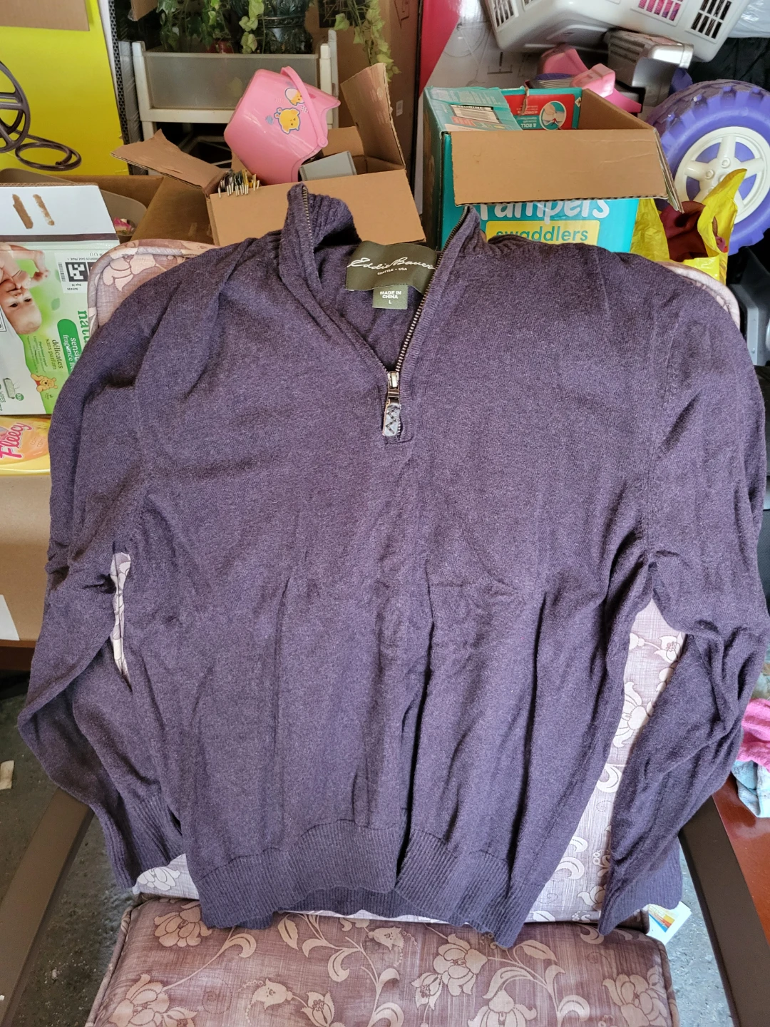 Eddie Bauer Men's 1/4 Zip Sweater - Purple - Size L - photo 2
