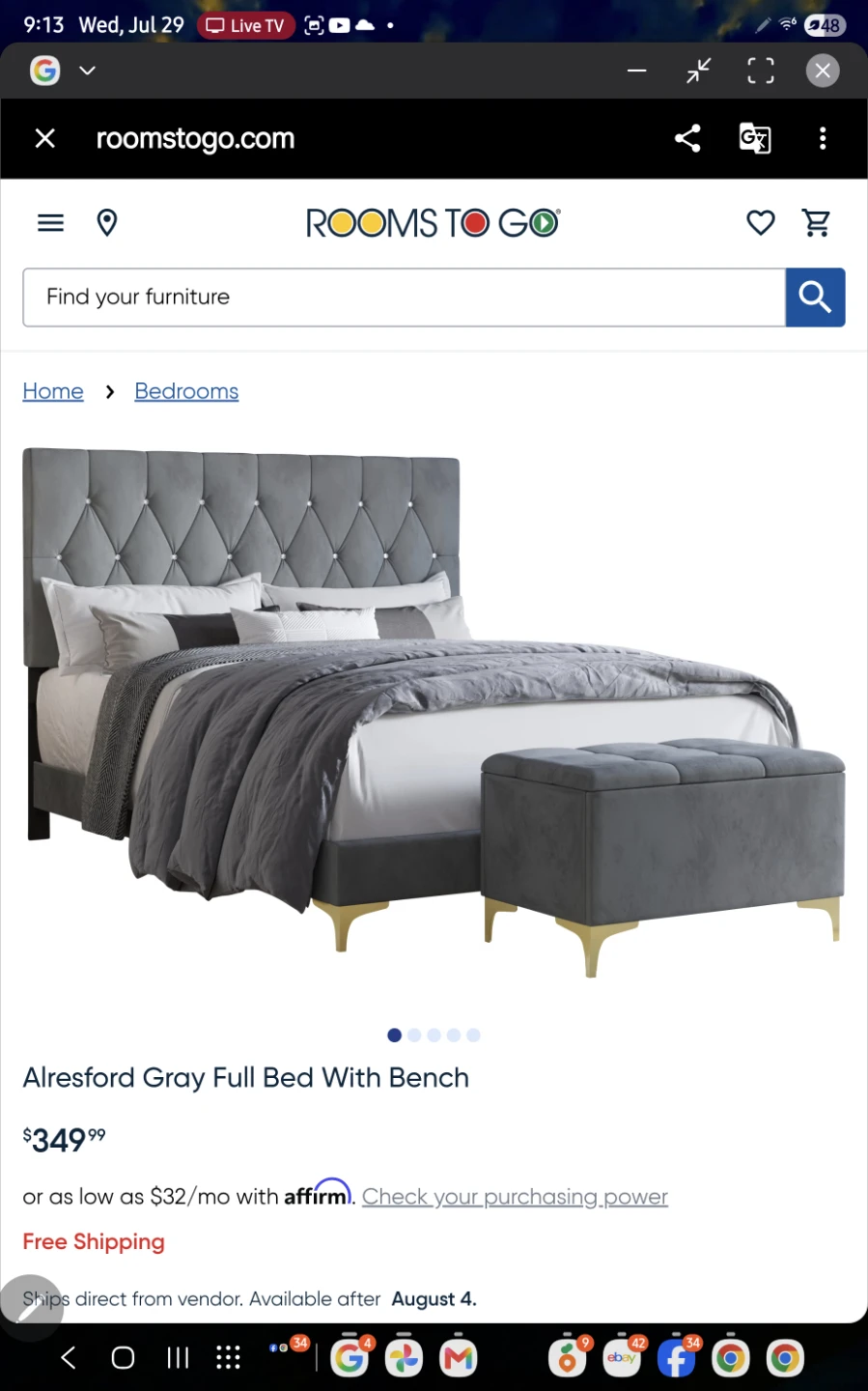Alresford Gray Queen Bed headboard With Bench Upholstered - photo 2