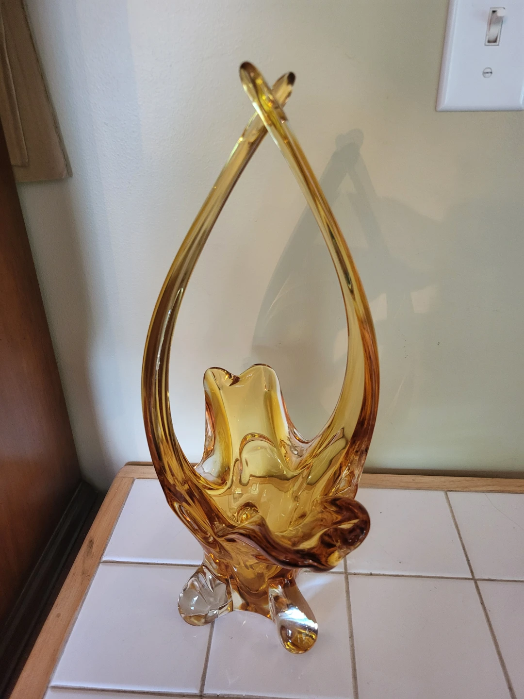 Vintage Chalet Amber Art Glass Centerpiece