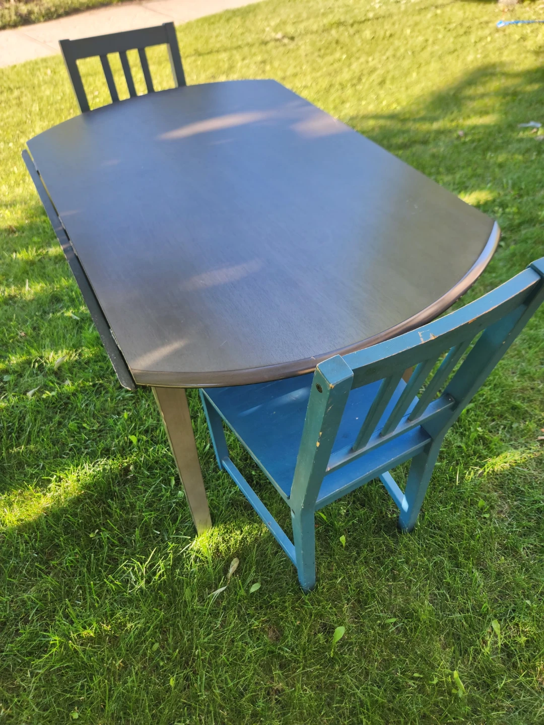 Round wood Table and Blue Chairs Set - photo 4