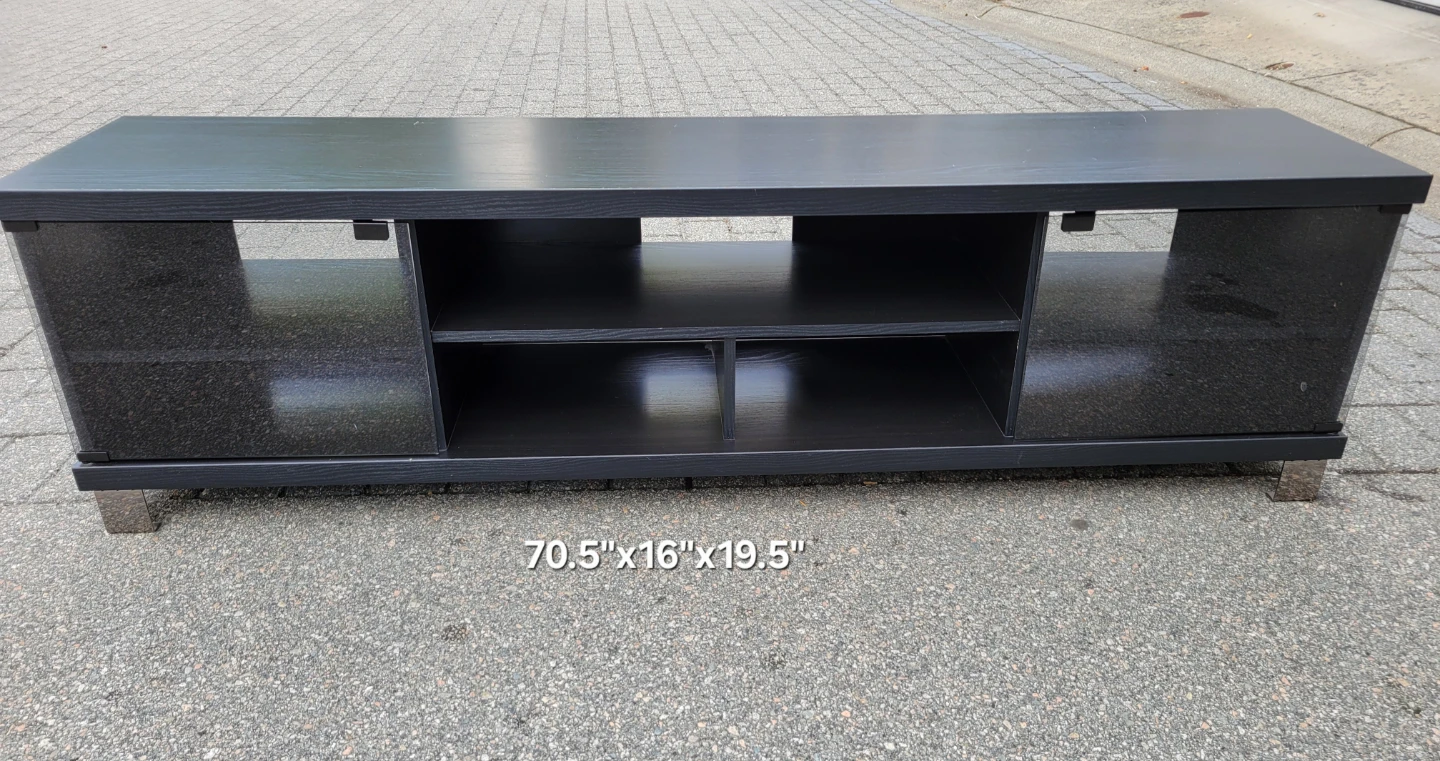 Beautiful Black TV Stand Console with Glass Doors. - photo 2
