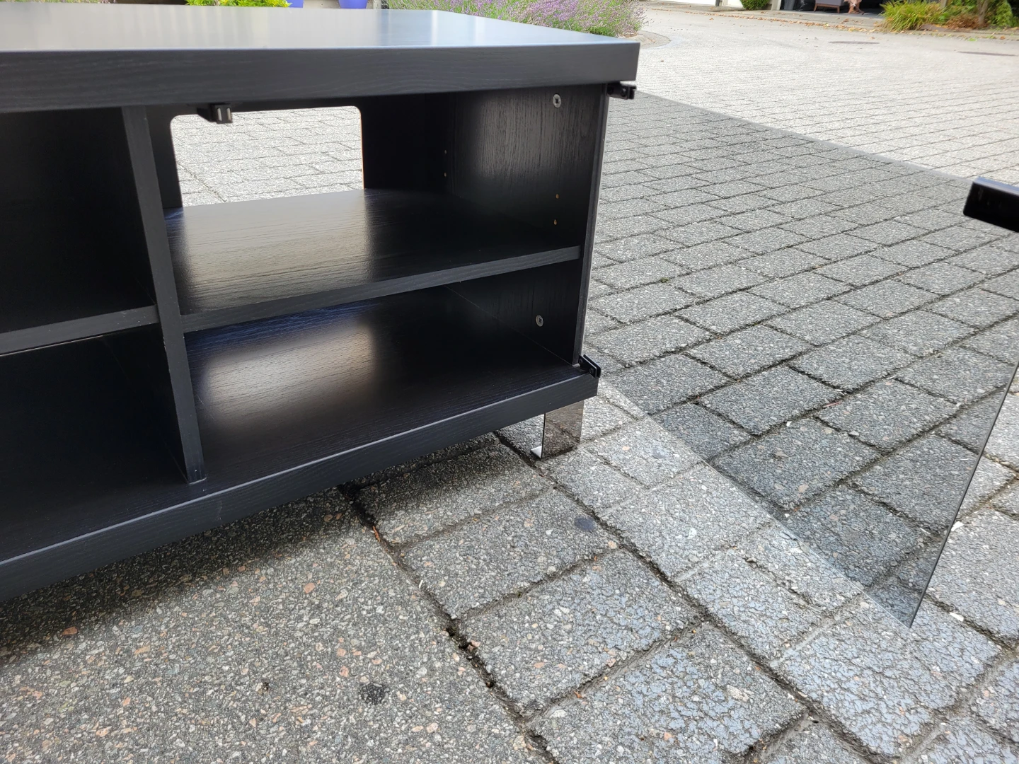 Beautiful Black TV Stand Console with Glass Doors. - photo 4