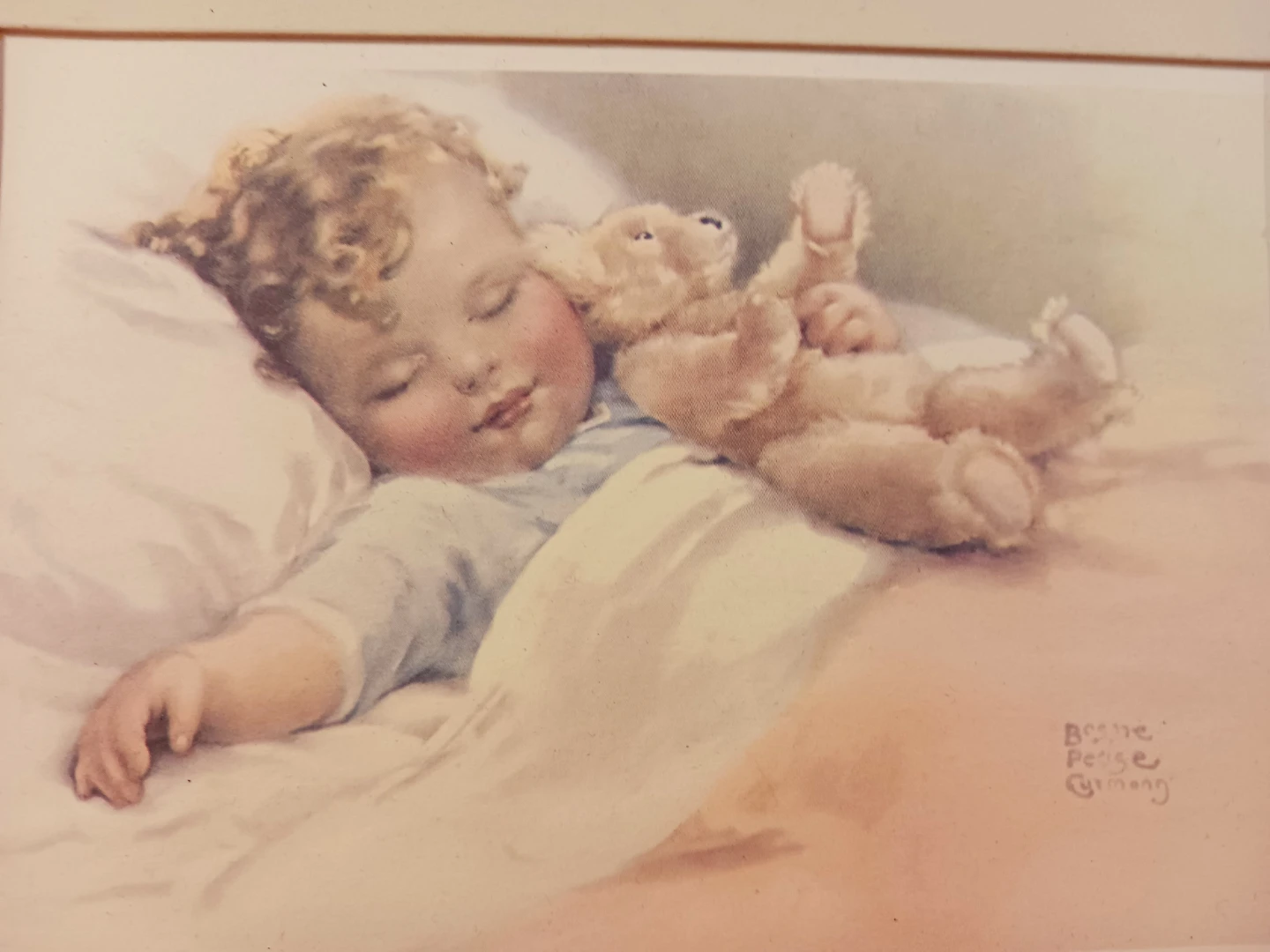 Framed Print of Sleeping Baby with Teddy Bear - photo 3
