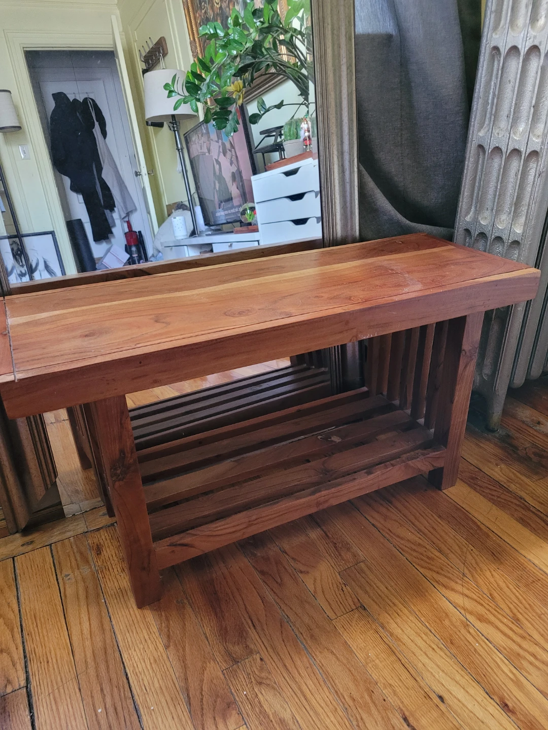 Wooden Bench with Shelf