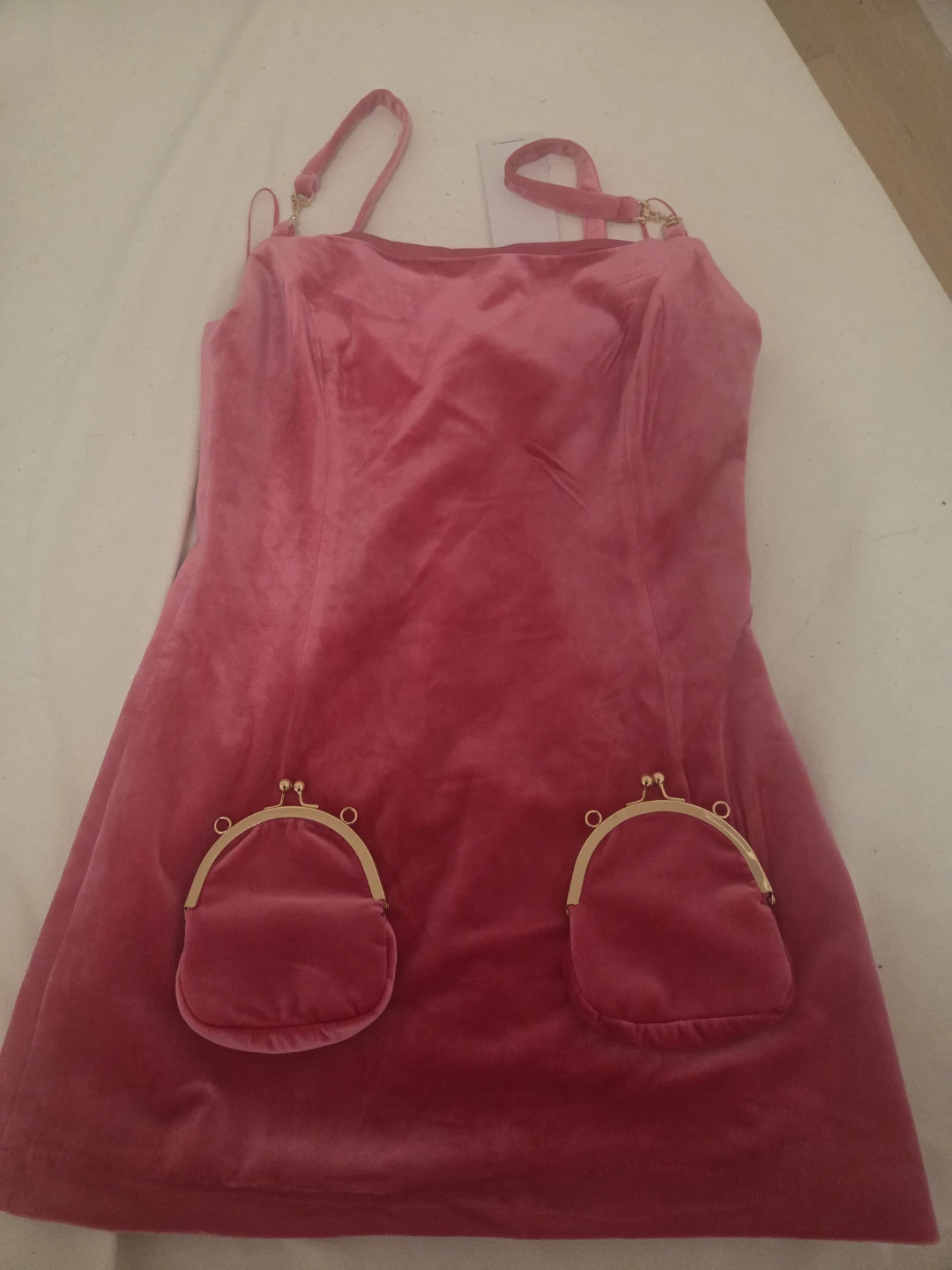 AKIRA Pink Velvet Mini Dress with Coin Pockets - photo 3