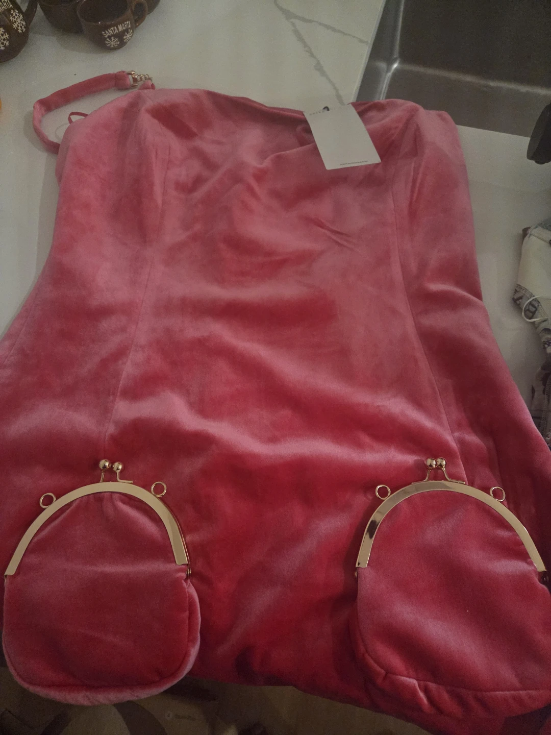 AKIRA Pink Velvet Mini Dress with Coin Pockets - photo 4
