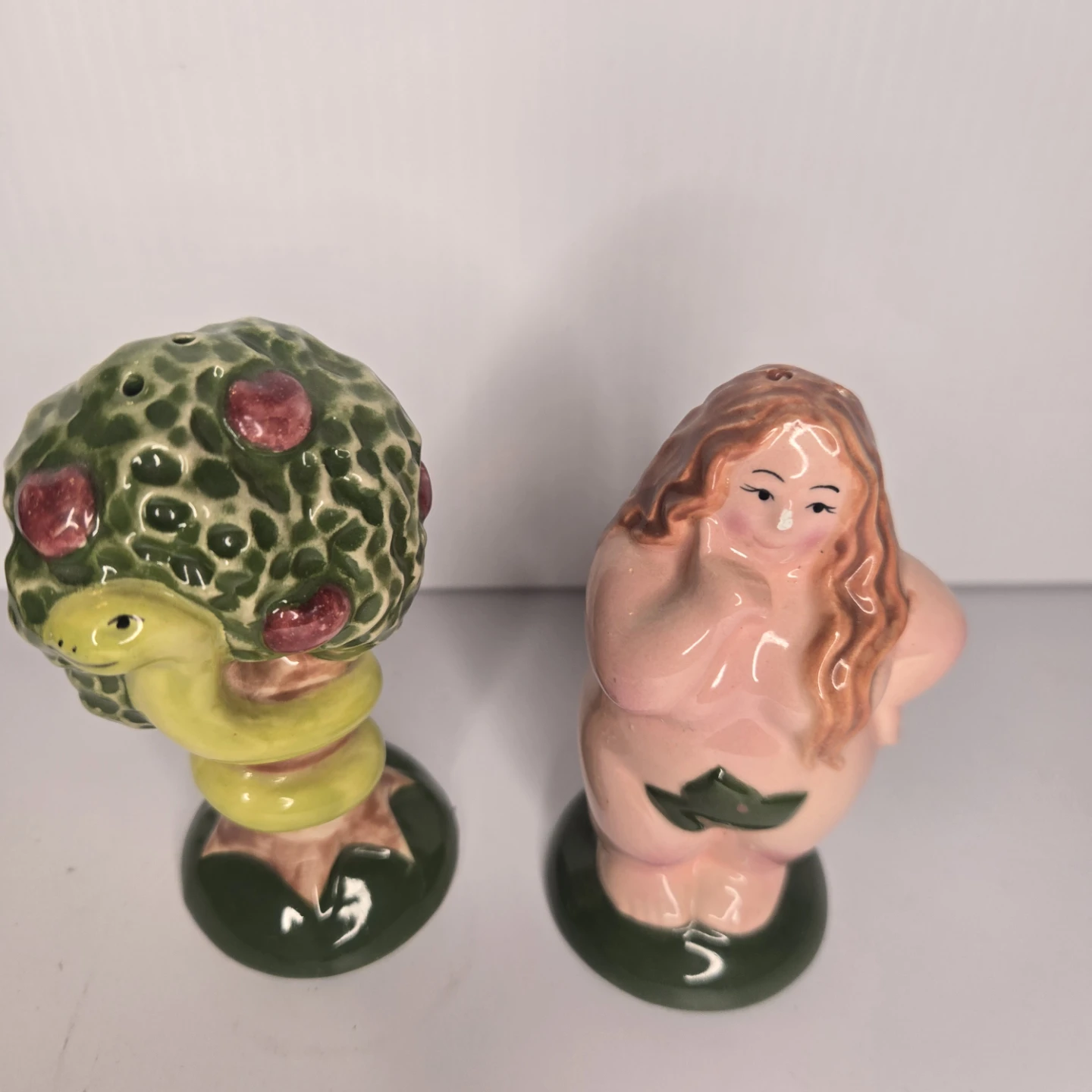 Ceramic Adam and Eve Salt and Pepper Shaker Set