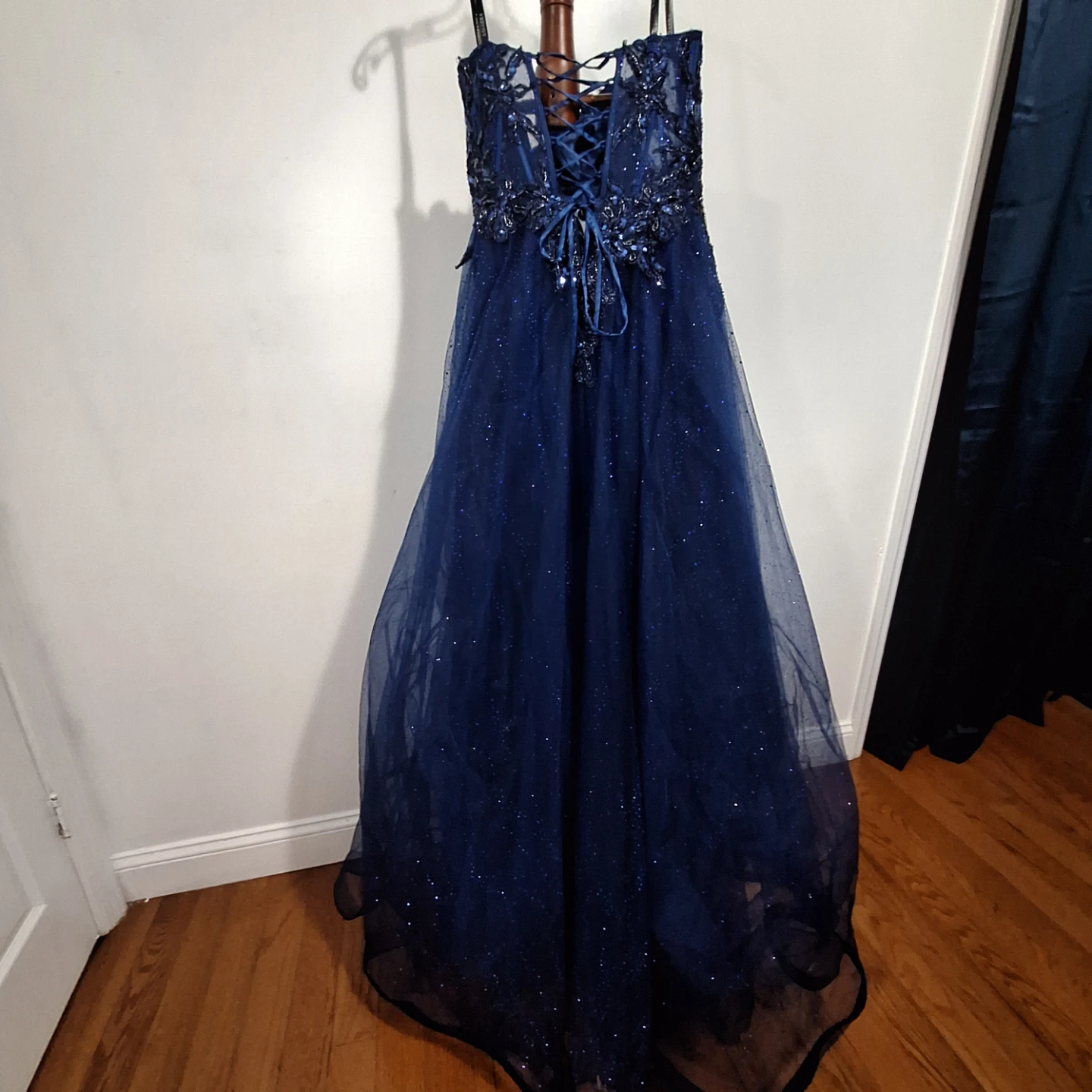Navy Blue Sparkle Formal Gown with Corset Back