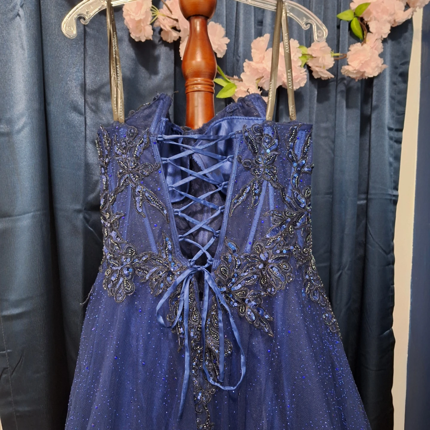 Navy Blue Sparkle Formal Gown with Corset Back - photo 2