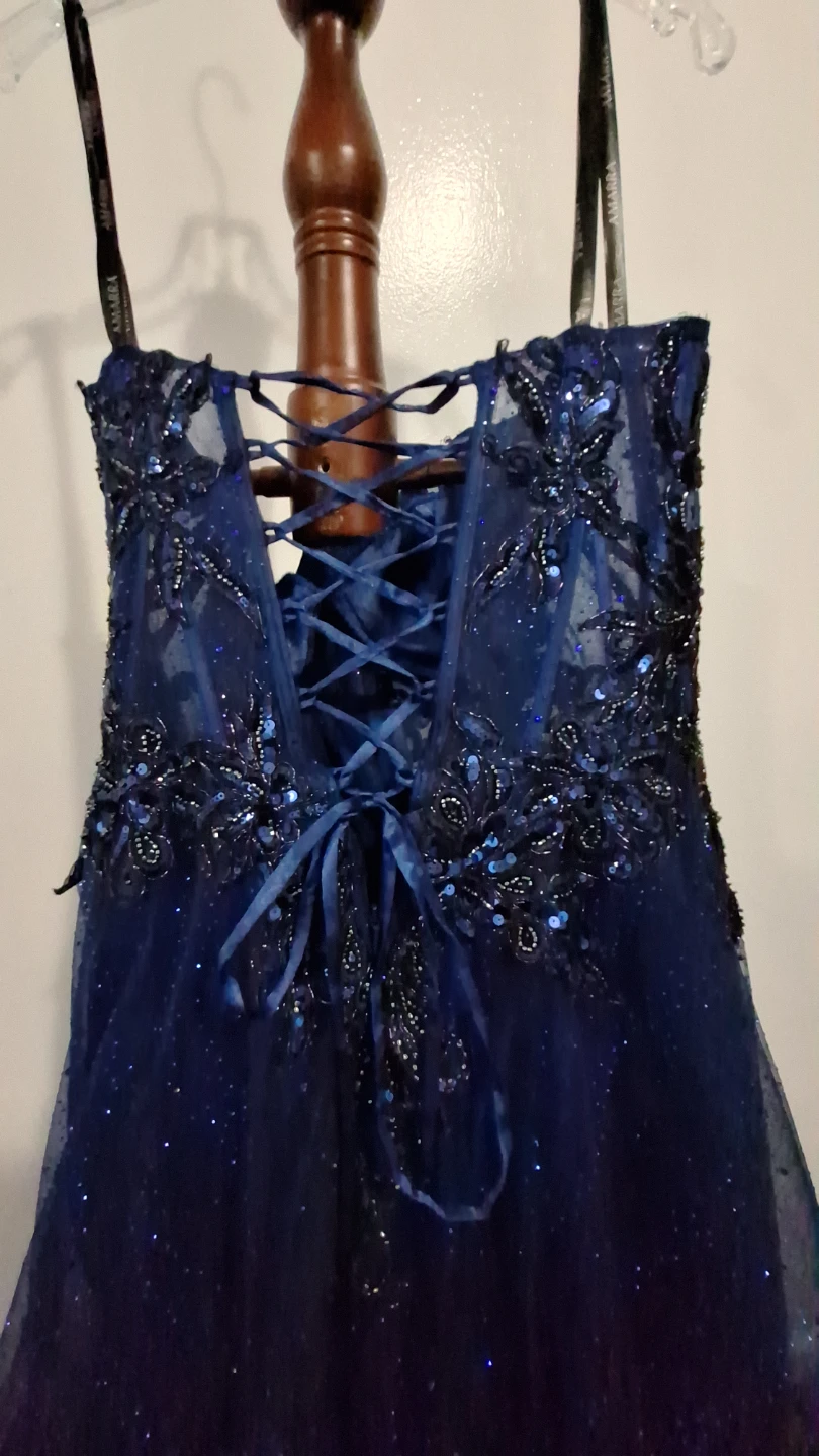 Navy Blue Sparkle Formal Gown with Corset Back - photo 3