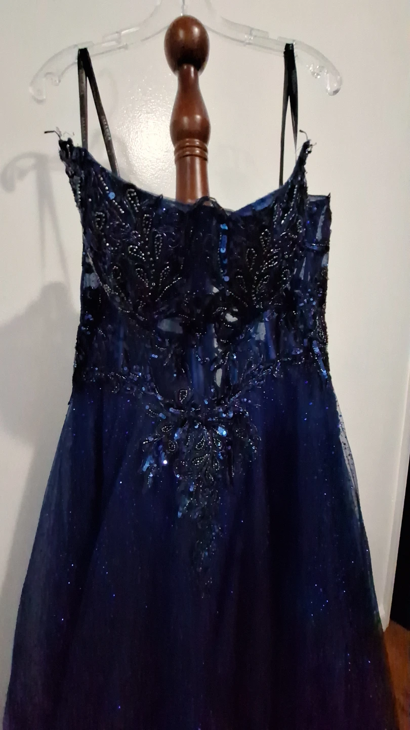 Navy Blue Sparkle Formal Gown with Corset Back - photo 4