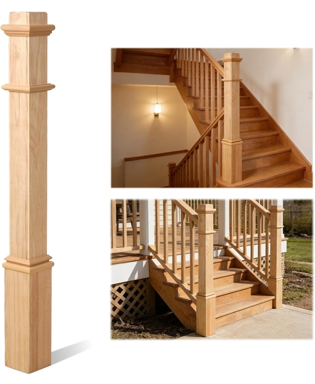 Bimiti 48 Inch Red Oak Stair Newel Post