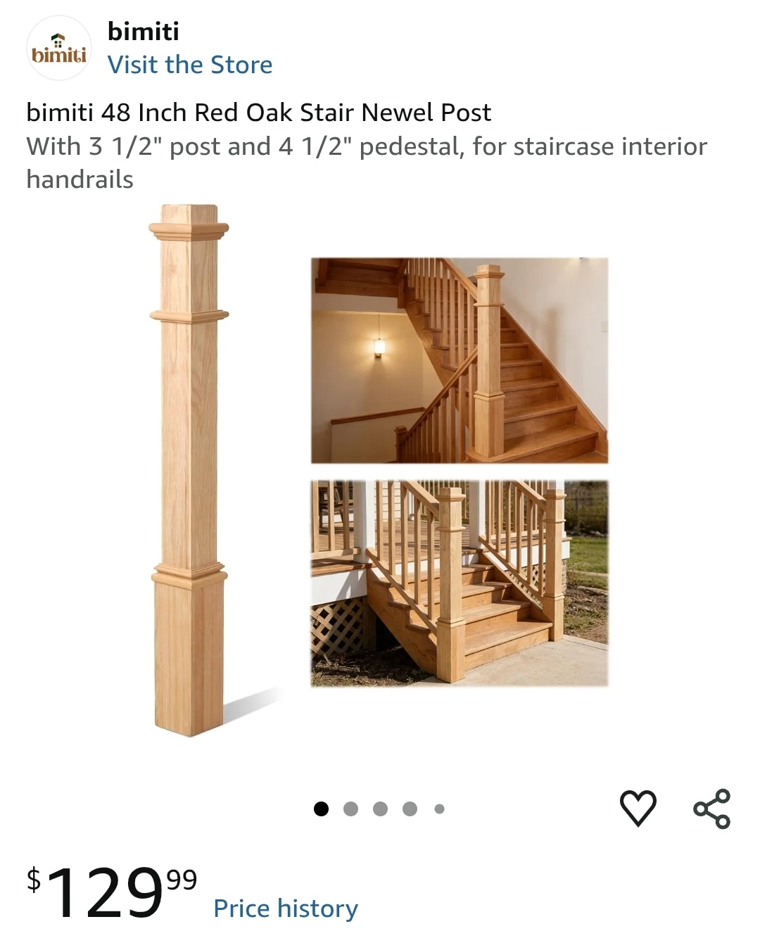 Bimiti 48 Inch Red Oak Stair Newel Post - photo 2