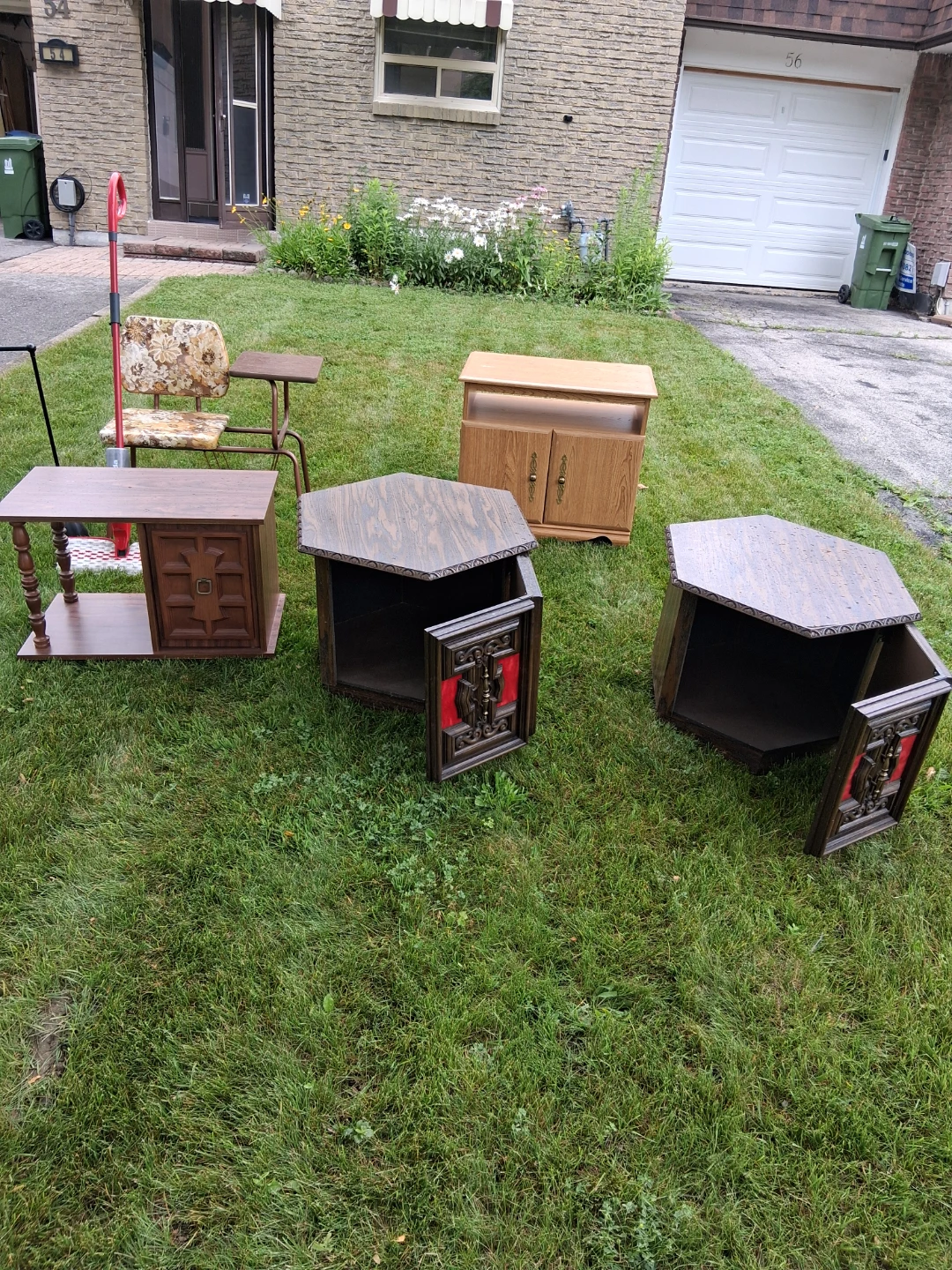 ALL ITEMS Vintage Hexagonal Side Table with Red Accents