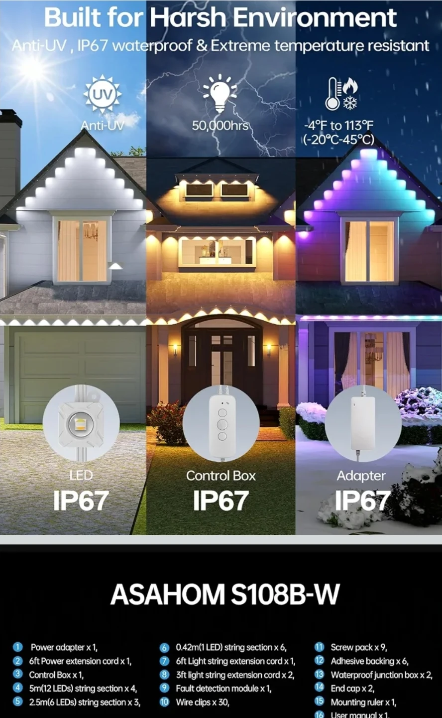 ASAHOM Permanent Outdoor Lights Pro S108B-W - photo 5